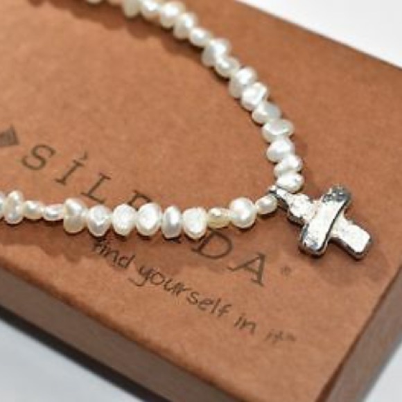 Vintage Silpada Sterling Silver Freshwater Pearl Cross Necklace N2178 - Picture 7 of 15